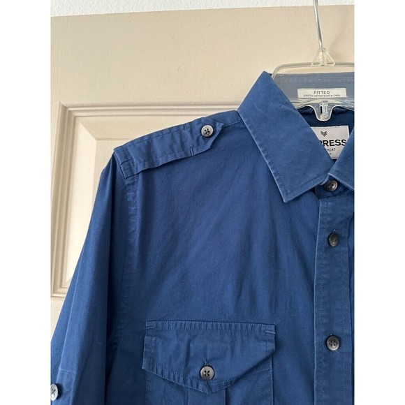 Express Fitted Stretch Cotton Shirt Mens S Small Roll Tab Sleeve Gray Blue LOT - Picture 16 of 16